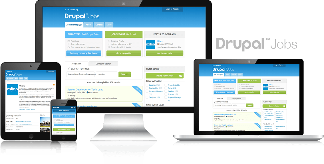 Screenshots of Drupal Jobs Website
